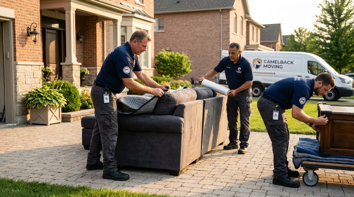 Large estate moving crew wrapping furniture in Godley, TX